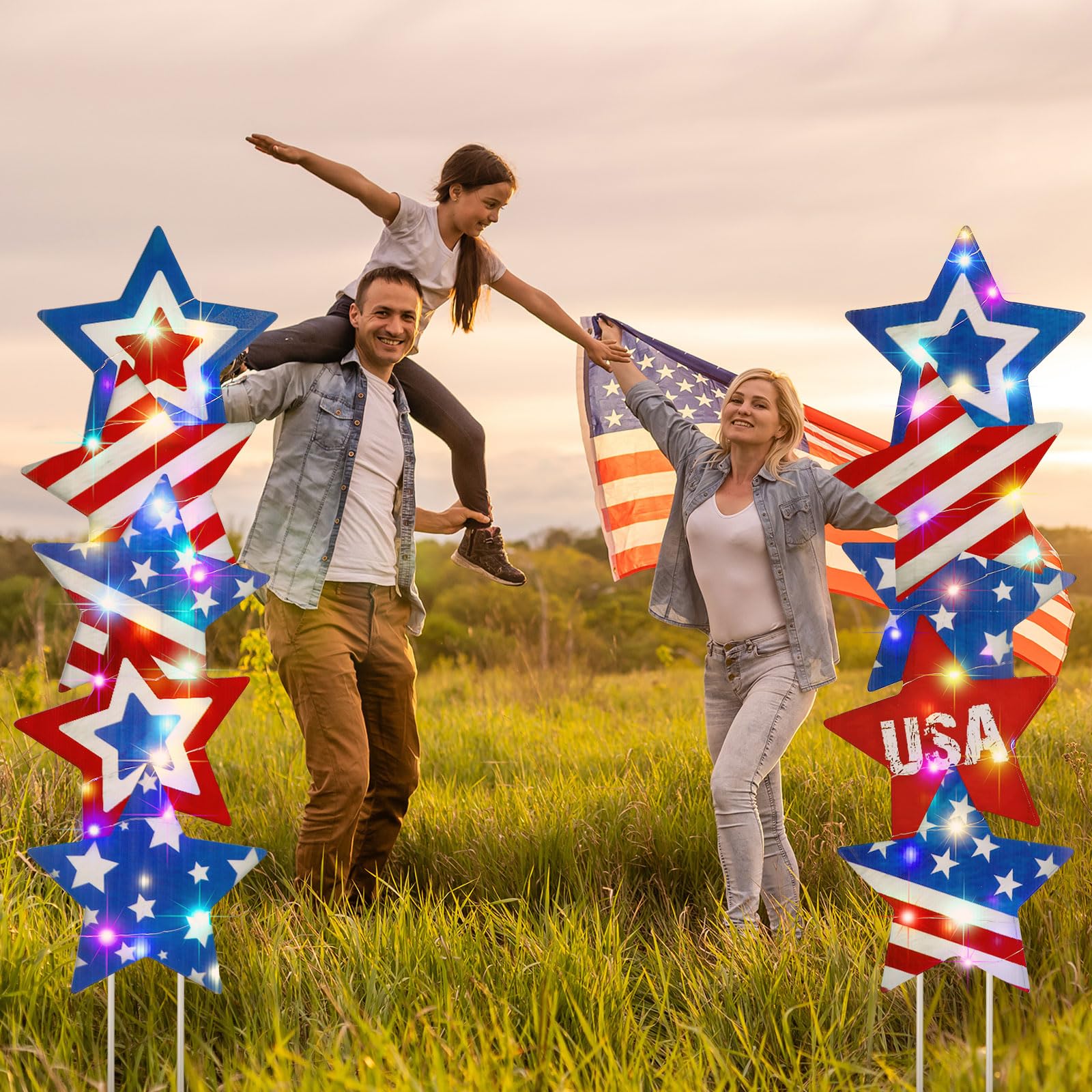 Bencailor 4 Set 4th of July Yard Signs LED 250th Anniversary Patriotic Outdoor Lawn Decor Waterproof USA Red White and Blue Yard Stakes for Independence Day(Green,St. Patrick's Day)