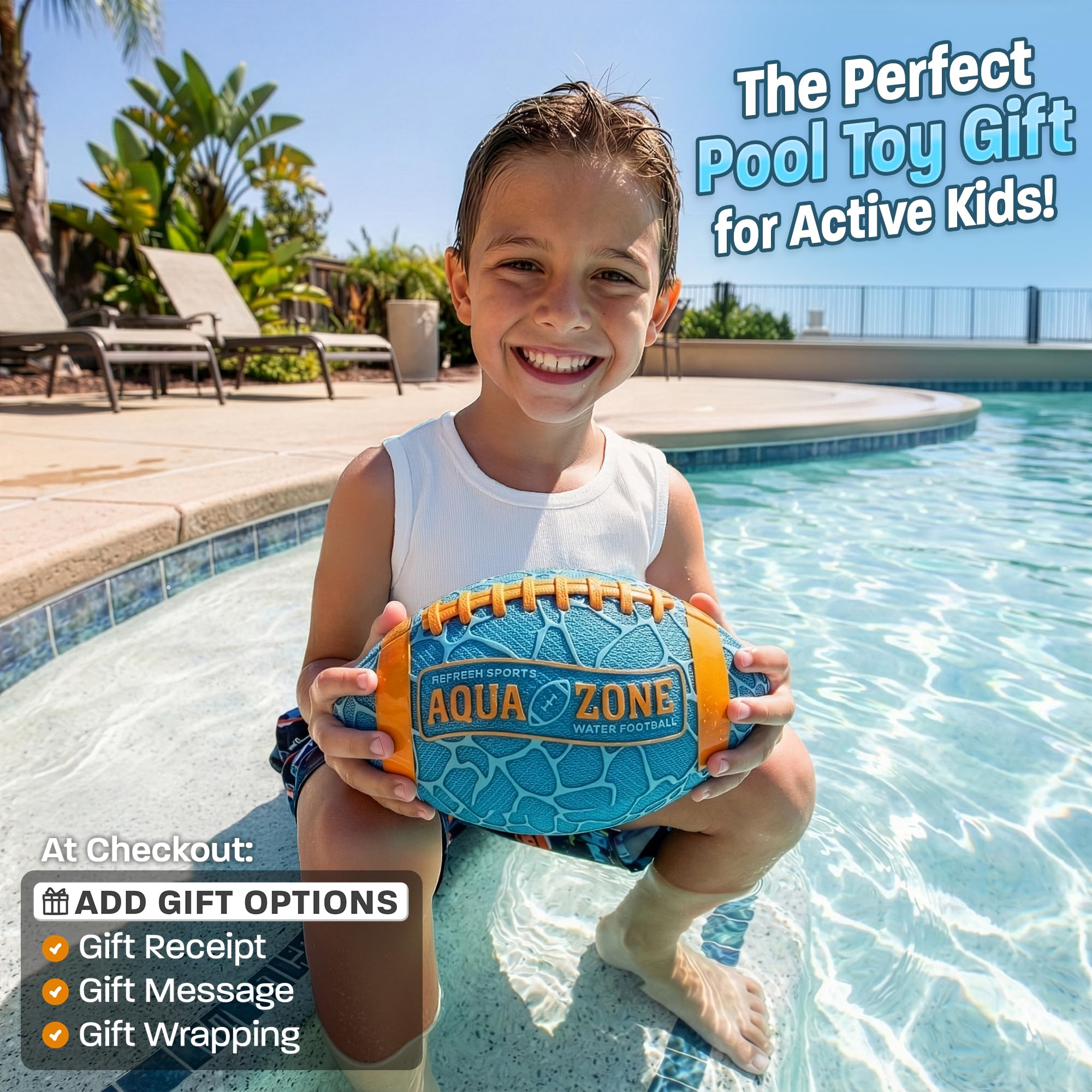 Water Football for Pool & Beach - Best Pool Toys for Kids All Ages - Easy Grip & Soft to Catch Footballs - Fun Outdoor Sports Beach Toys - Pool Gifts for Kids 5 6 7 8 9 10 11 12 + Year Old Boy & Girl