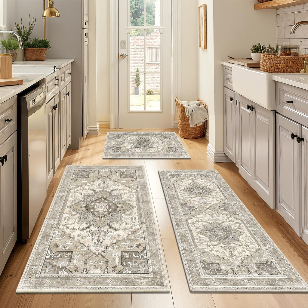 Yamaziot Christmas Kitchen Rugs Sets of 3, Non Slip Kitchen Mats for Floor with Rubber Backing, Holiday Christmas Snowflake Runner Rug Decor Home Decorations for Kitchen, Laundry Room, Hallway