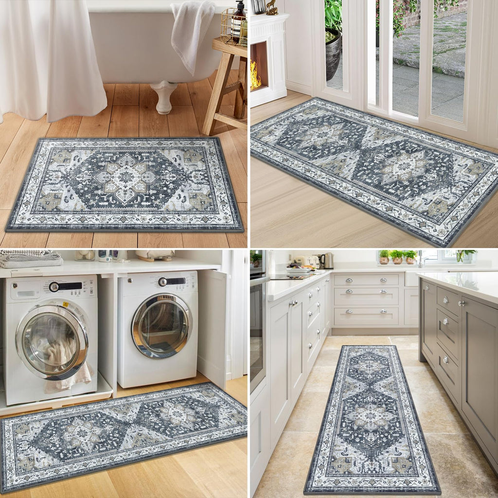 Yamaziot Christmas Kitchen Rugs Sets of 3, Non Slip Kitchen Mats for Floor with Rubber Backing, Holiday Christmas Snowflake Runner Rug Decor Home Decorations for Kitchen, Laundry Room, Hallway