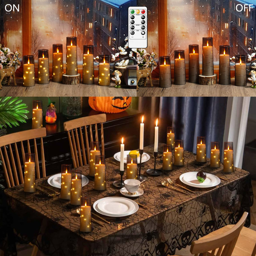 kakoya Flameless LED Candles with Timer 5 Pc Flickering Flameless Candles for Romantic Ambiance and Home Decoration Stable Acrylic Shell,with Embedded Star String，Battery Operated Candles（Red）