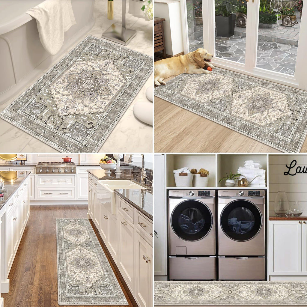 Yamaziot Christmas Kitchen Rugs Sets of 3, Non Slip Kitchen Mats for Floor with Rubber Backing, Holiday Christmas Snowflake Runner Rug Decor Home Decorations for Kitchen, Laundry Room, Hallway