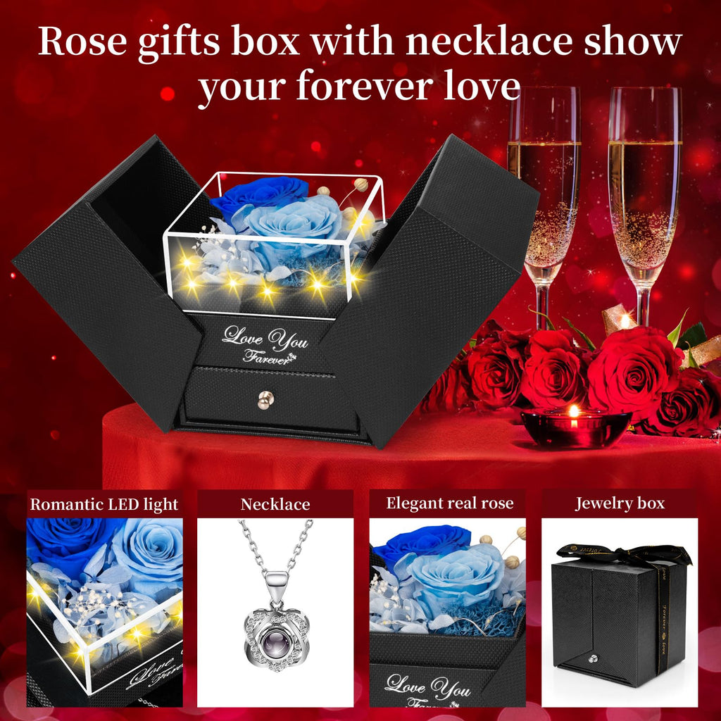 Lebana Preserved Red Real Rose with Heart I Love You Necklace -Mothers Day Gifts for Mom Her Wife Girlfriend Grandma on Valentines Mothers Day Christmas Birthday Anniversary Romantic-Red