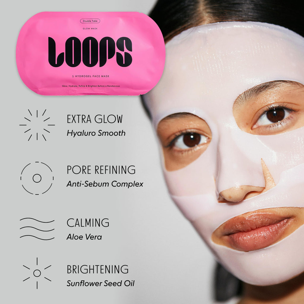 LOOPS DOUBLE TAKE - Glow Korean Hydrogel Face Masks - Calms and Soothes Skin - Refine Pores and Smooth for a Flawless Face - Hydrating Skin Mask Face Mask Leaves You Refreshed and Loumonus 5pc