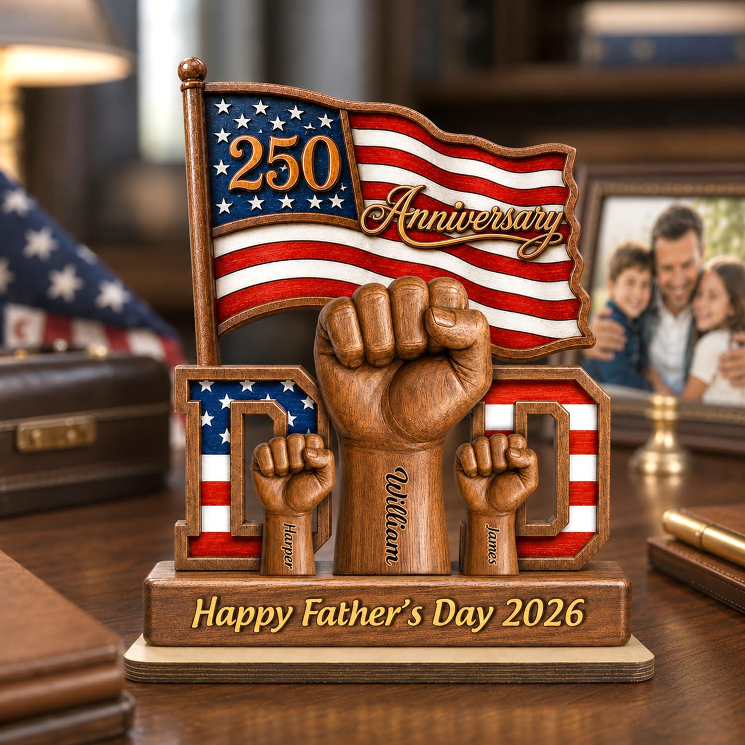 Personalized Fist Bump Dad and Kids Name Wooden Plaque, Custom Fathers Day Plaque for Dad Grandpa, Customized Sign Decorations for Daddy, Grandpa, Heartfelt Father's Day Birthday Gifts for Husband