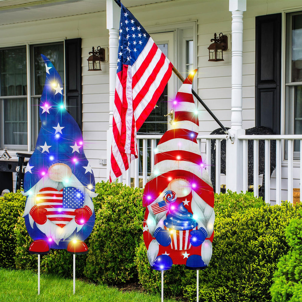 Bencailor 4 Set 4th of July Yard Signs LED 250th Anniversary Patriotic Outdoor Lawn Decor Waterproof USA Red White and Blue Yard Stakes for Independence Day(Green,St. Patrick's Day)