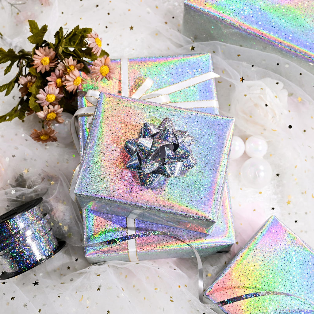 Burymento Black Wrapping Paper Roll, Metallic Holographic Stripe Gift Wrap for Birthday, Valentines, Mothers day, Graduation, Wedding, Fathers day, Baby Shower, Christmas (17 IN x 32.8 FT)