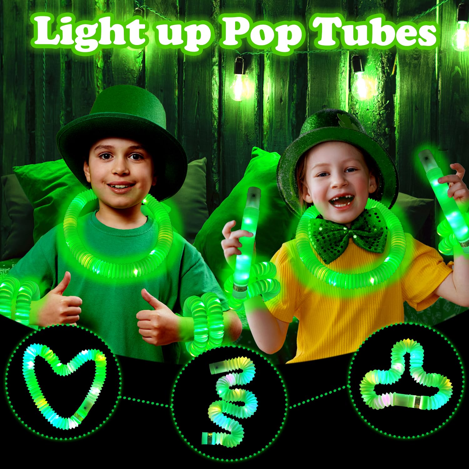 Kannove 12-24 PCS Green Glow Sticks Party Favors Supplies for Kids,4th of July LED Light up Pop Tubes for Toddlers,Neon Necklaces Bracelets Accessories,Glow Birthday Dance Camping Party Decorations