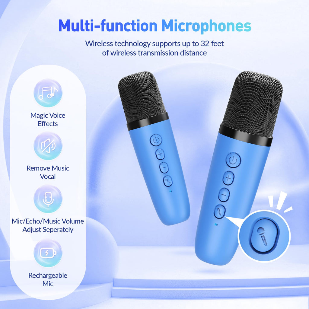 Mini Karaoke Machine, Portable Bluetooth Karaoke Speaker with 2 Wireless Microphones and Party Lights for Kids and Adults, Birthday Gifts for Girls Boys Family Home Party