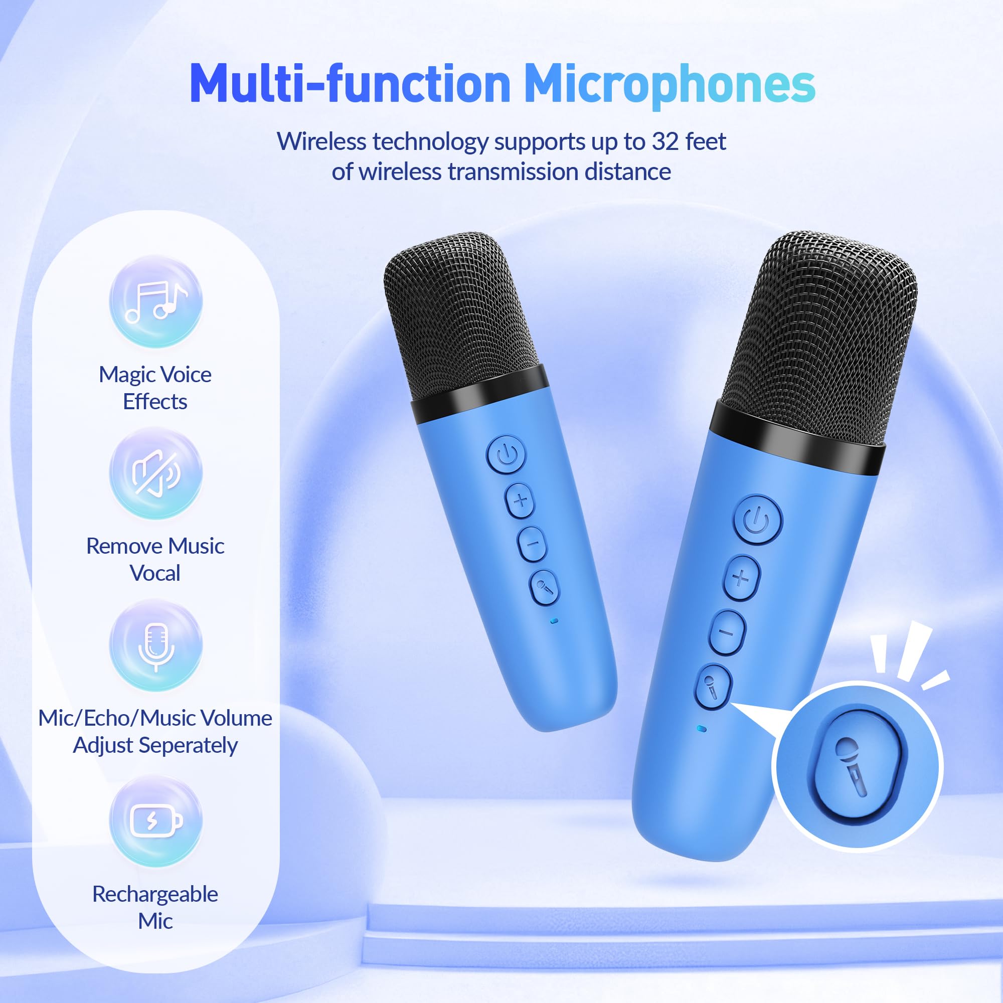 Mini Karaoke Machine, Portable Bluetooth Karaoke Speaker with 2 Wireless Microphones and Party Lights for Kids and Adults, Birthday Gifts for Girls Boys Family Home Party