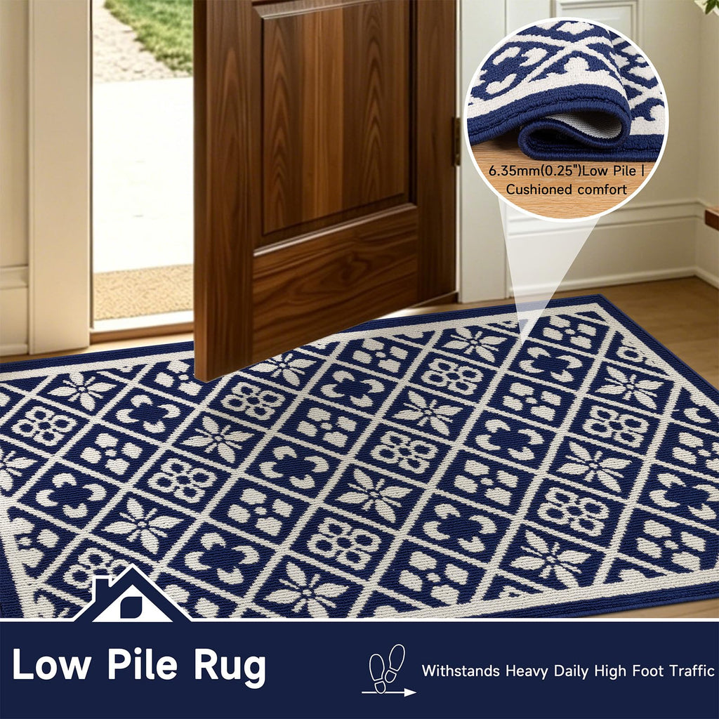 Ileading Christmas Entrance Door Mat, Absorbent Dog Mats for Muddy Paws, Low-Profile Small Red Xmas Decor Kitchen Runner Rug with Non-Slip Backing, Machine Washable Entryway Welcome Mat(Red 24"X36")