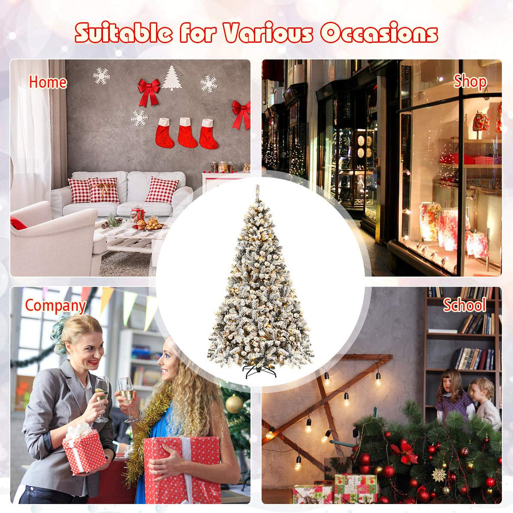 Goplus 7FT Pre-Lit Artificial Christmas Tree Auto-Spread/Close up Branches 11 Flash Modes with Multicolored 400 LED Lights & Metal Stand