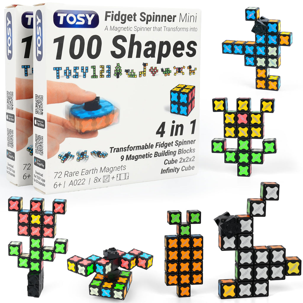TOSY Magnet Fidget Spinner Mini - 8 Blocks, 3 in 1 Toy: Transformable Fidget Spinner, Infinity Cube, 2x2 Puzzle Cube, Easter Basket Stuffers for Kids/Adults, STEM Sensory Stress Relief Toy
