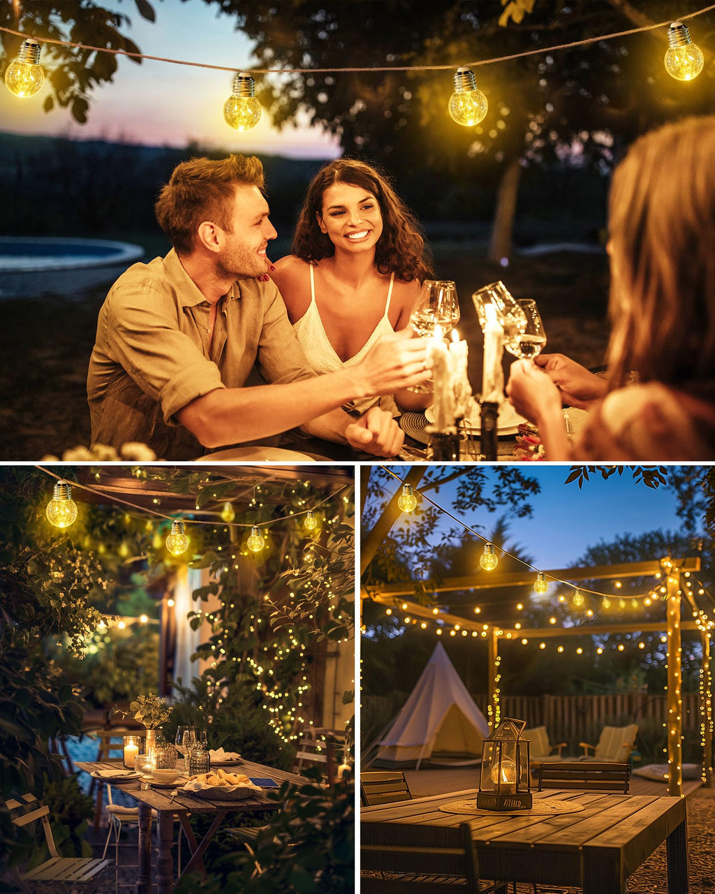 Brightown 58FT Solar String Lights Outdoor with Remote Cable Ties Hooks, 26 LED Shatterproof Bulbs, 3 Light Modes, Dimmer & Timer, Commercial Grade Patio Lights for Yard Balcony Pergola Party Decor