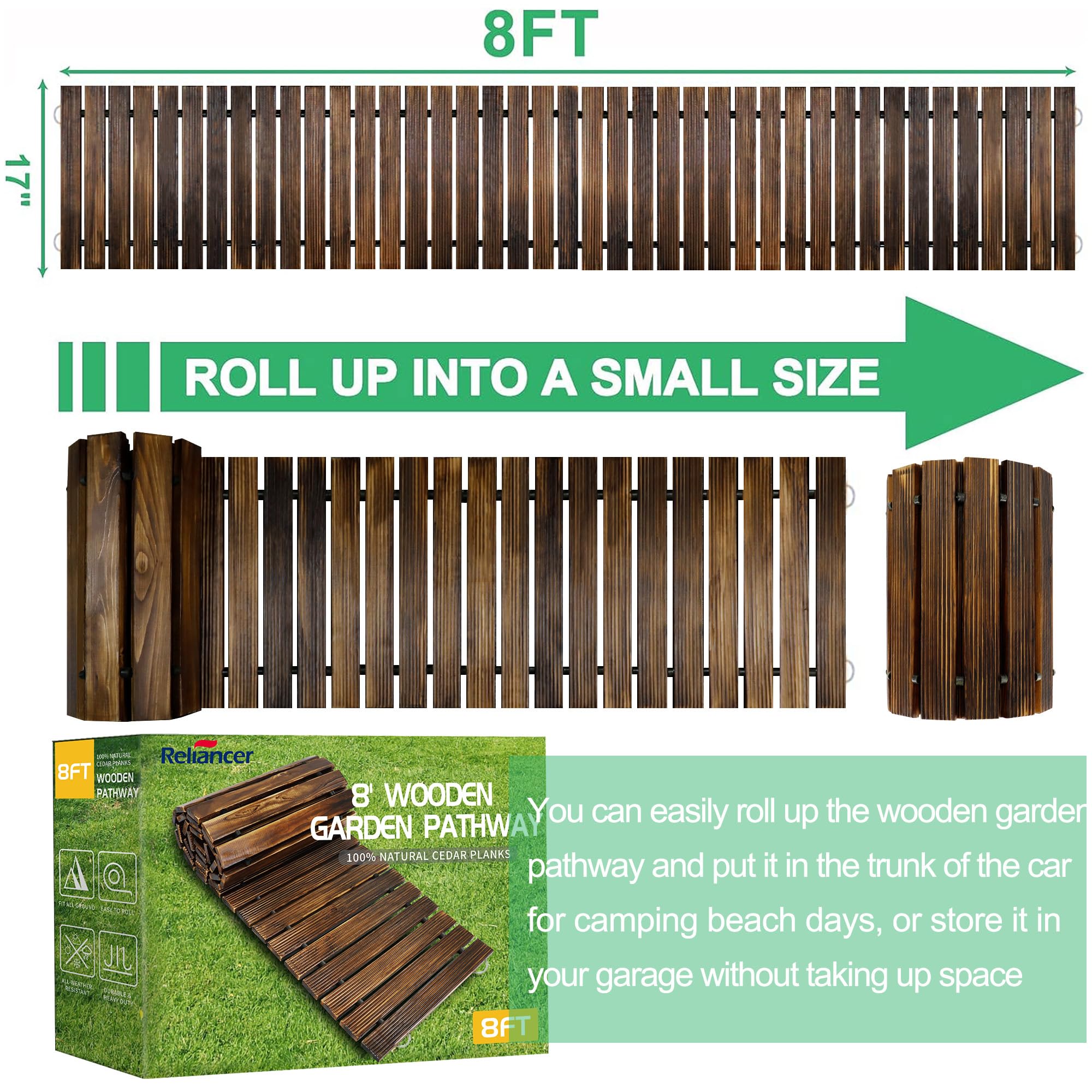 RELIANCER 8' Wooden Garden Pathway,Outdoor Roll Out Cedar Straight Walkway,Patio Path Decorative Garden Boardwalk Walkways,Weather-Resistant Roll Up Beach Wood Road Floor,Wedding Party Pathways
