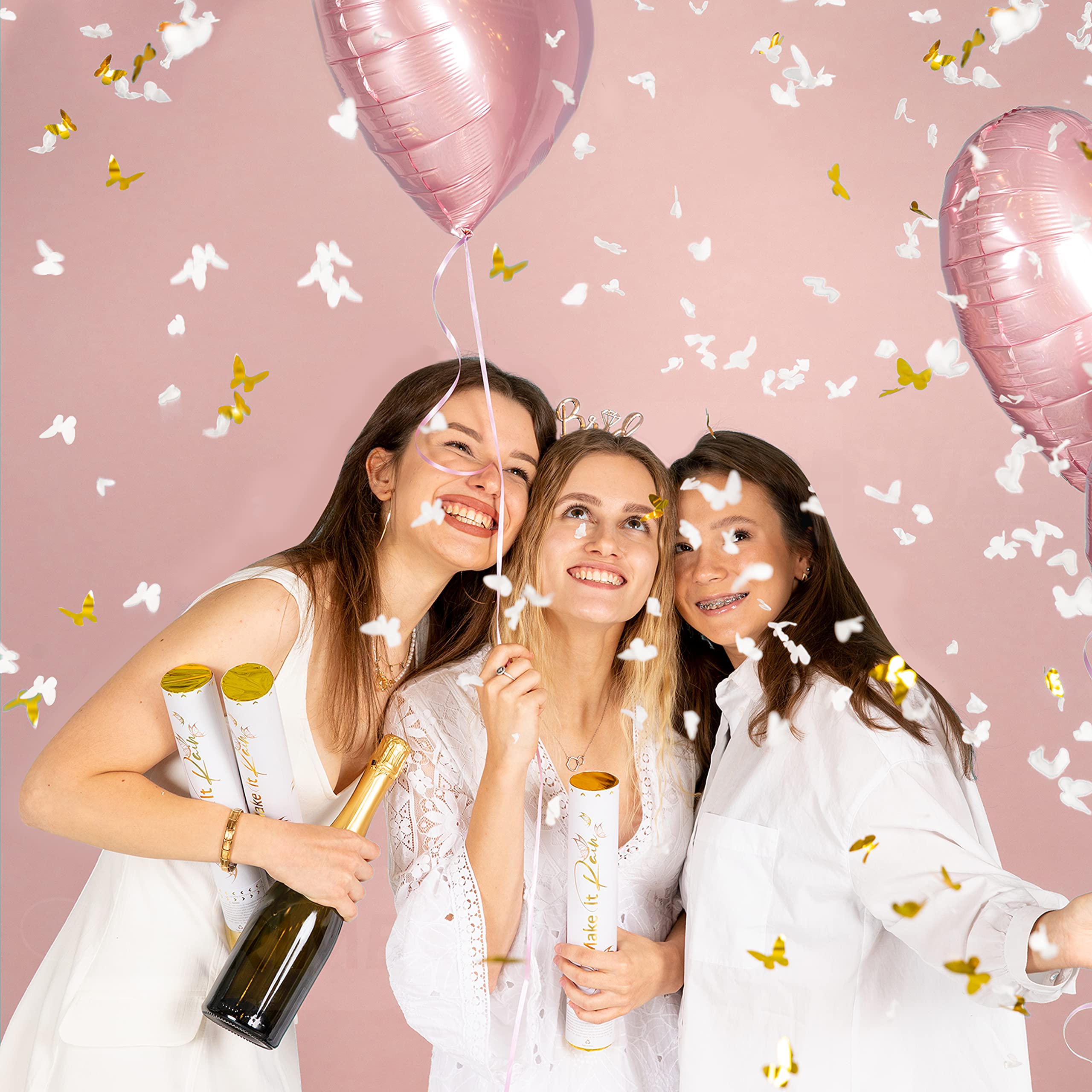 PrimePure Confetti Cannon Party Poppers - Gold Star Confetti Poppers - 2 Pack - Make It Rain Gold Glitter Stars Party Cannons Pop Gun for Birthday, Wedding, Graduation, Celebration, Events, Pranks