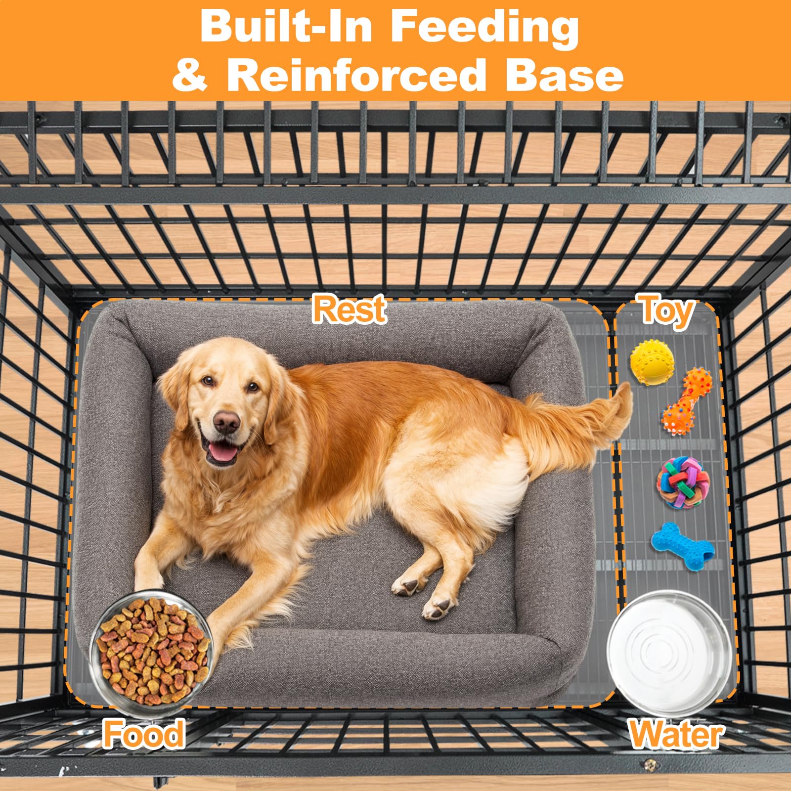 Homey Pet 37 Inch Heavy Duty Dog Crate for Medium Dogs, Stackable Dog Cage with Four Lockable Wheels, Removable Tray & Grid, Open Top, Escape Proof Dog Kennel Indoor