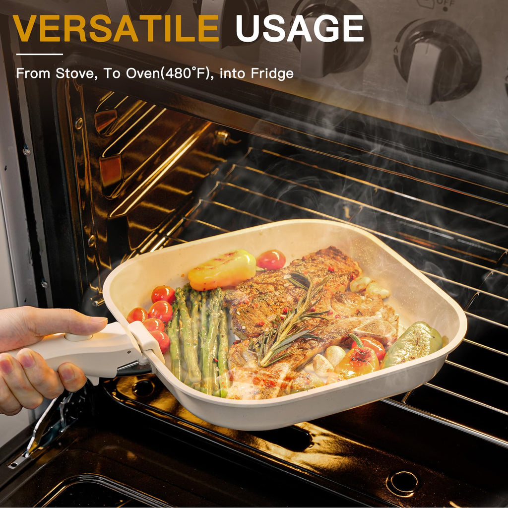 Astercook 21 Pcs Pots and Pans Set Non Stick, Ceramic Cookware Set Detachable Handle, RV Kitchen Cooking Set Removable Handles, Oven Safe, Induction Ready, Stackable, Black, Fathers Day Gift for Men