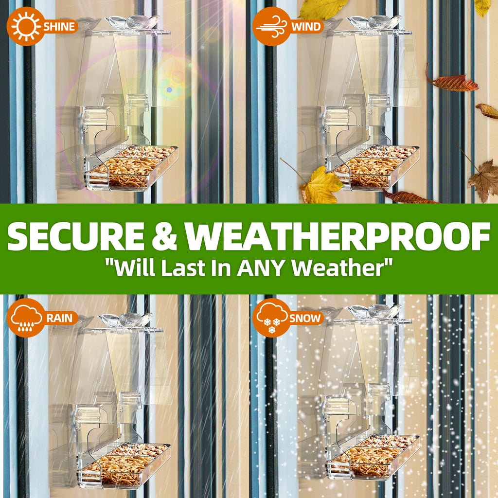 WENMIXER Window Bird Feeder with Non-Marking Self-Adhesive Hooks, Clear and Transparent, Outdoor Wild Bird Watching Gift, Garden Decor (Standard)