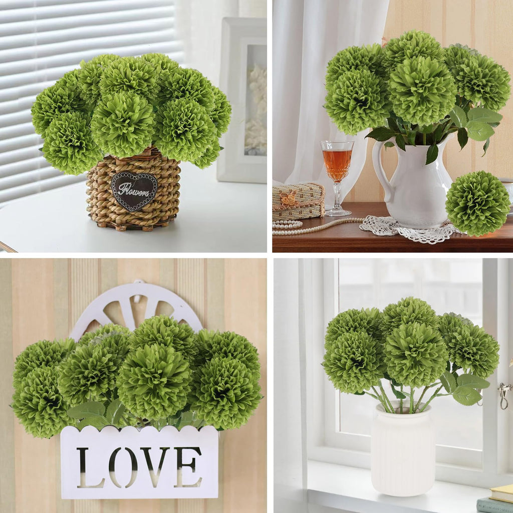 Hananona 12 Pcs Artificial Chrysanthemums Flowers Patriotic Flower, 4th of July Fake Mums Flowers Silk for Home Decor Indoor Memorial Day Table Centerpiece Vase not Included (12, Red, White, Blue)