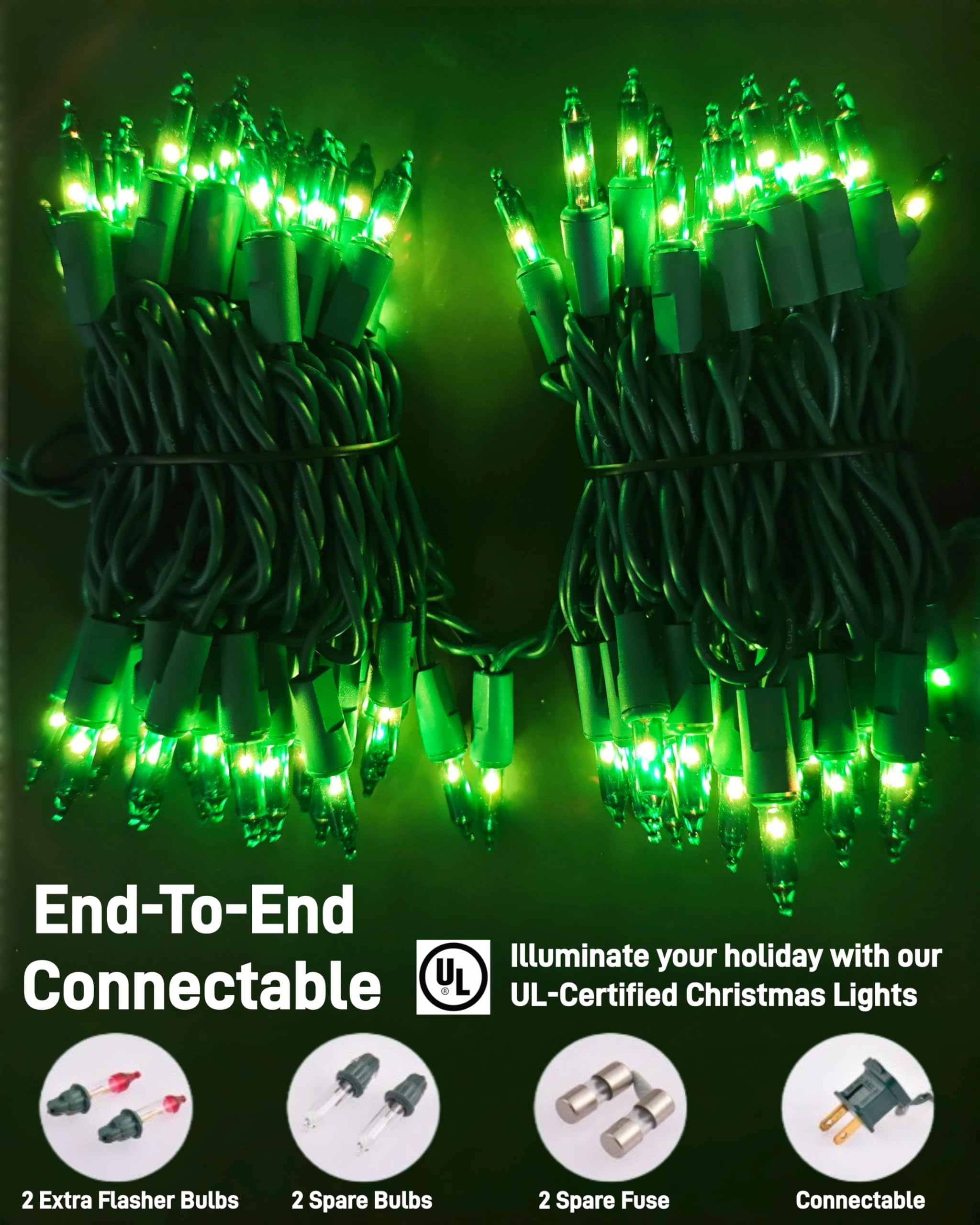 Christmas Lights 100 Count Incandescent String Light UL Certified Connectable Multicolored 21feet Christmas Tree Lights for Indoor Outdoor Wedding Valentines Halloween Christmas Decorations Green Wire