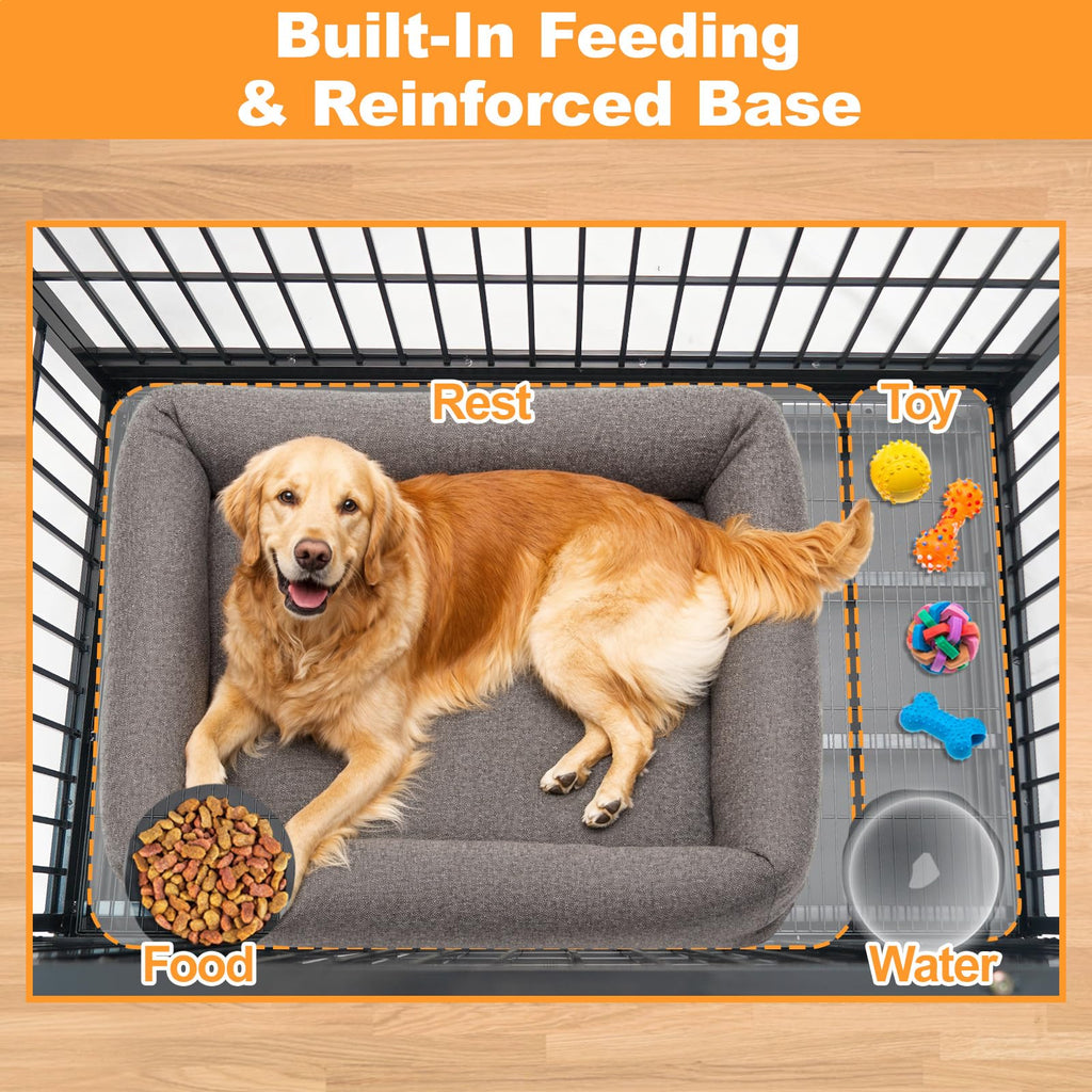 Homey Pet 37 Inch Heavy Duty Dog Crate for Medium Dogs, Stackable Dog Cage with Four Lockable Wheels, Removable Tray & Grid, Open Top, Escape Proof Dog Kennel Indoor