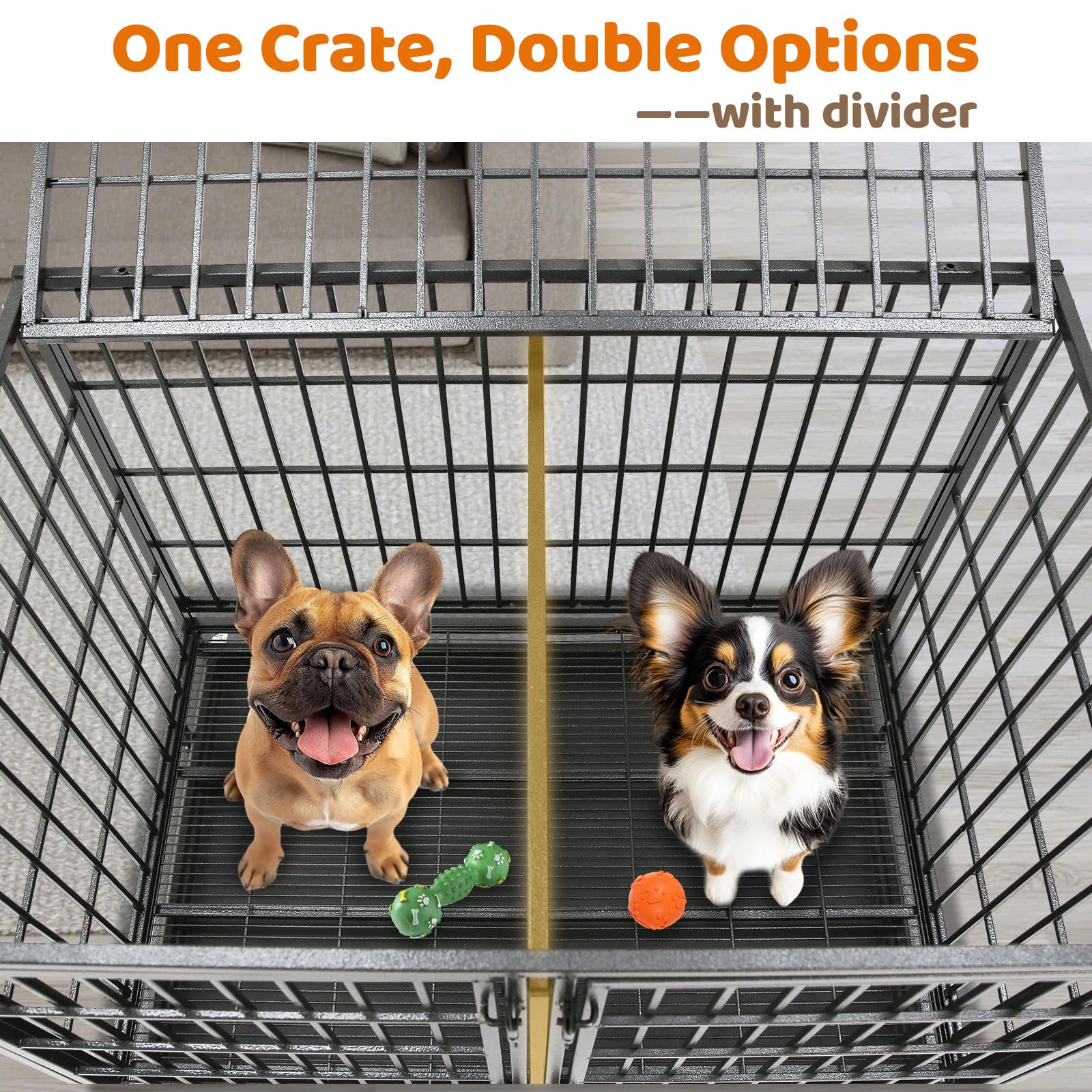 Homey Pet 37 Inch Heavy Duty Dog Crate for Medium Dogs, Stackable Dog Cage with Four Lockable Wheels, Removable Tray & Grid, Open Top, Escape Proof Dog Kennel Indoor