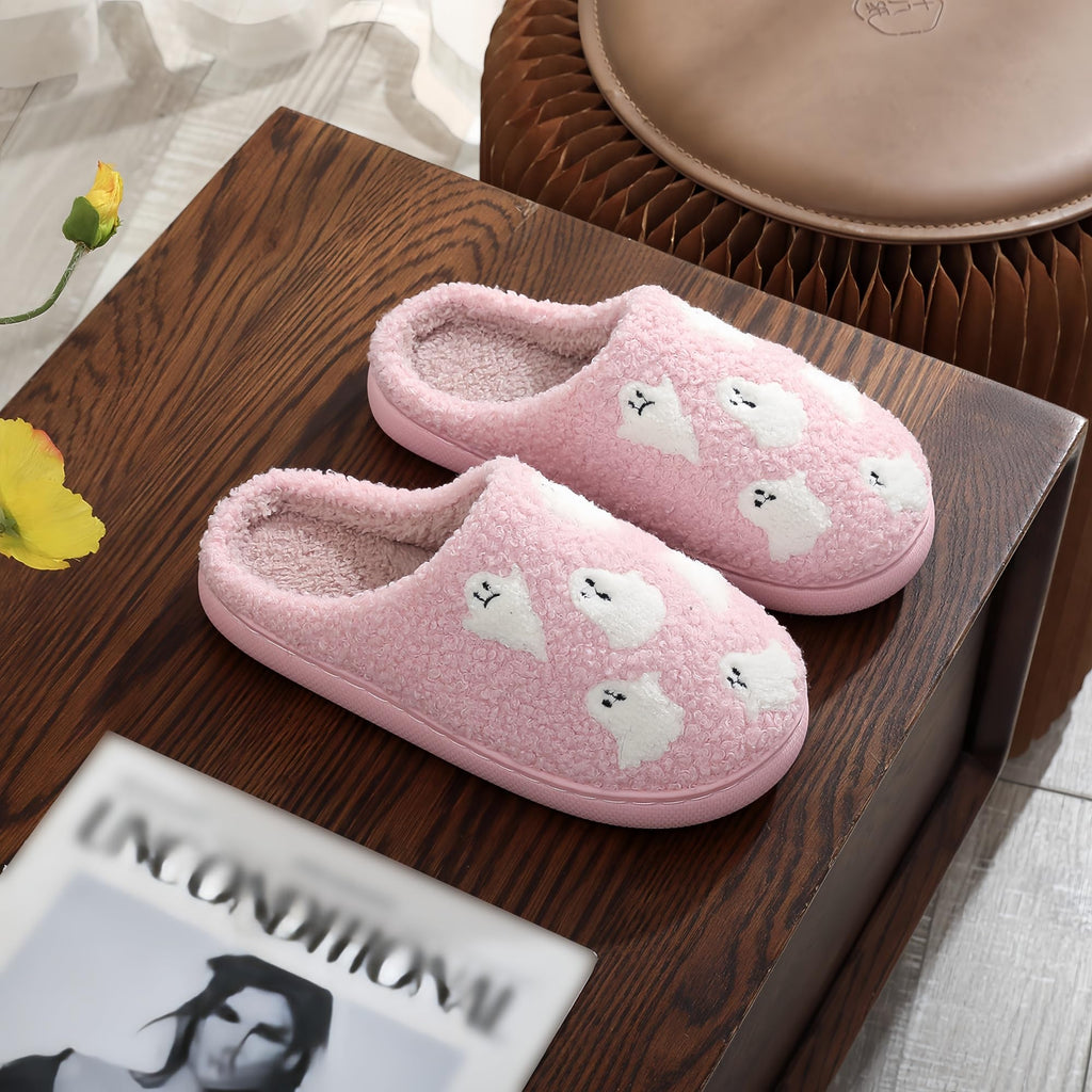 Halloween Slippers for Women Retro Soft Cozy Comfy Plush Lightweight Slip-on Indoor Outdoor Anti-Skid Sole Christmas House Shoes