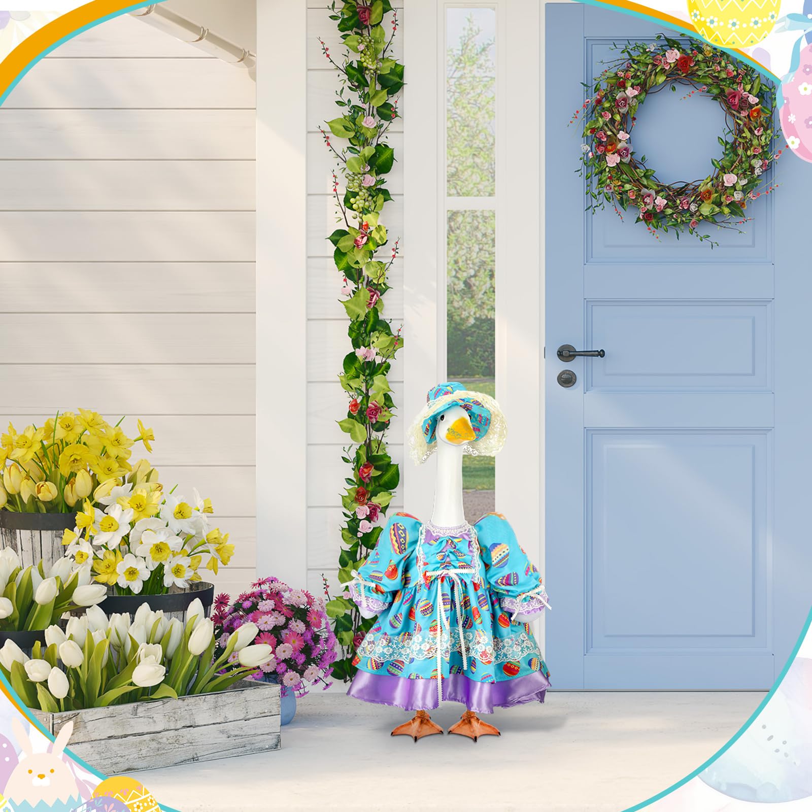Suzile Fall Maple Porch Goose Outfit Autumn Goose Clothes for 23 Inch Cement or Plastic Geese Costume for Yard Lawn Outdoor Garden Patio Concrete Duck Statue Dress Thanksgiving Party Holiday Decor