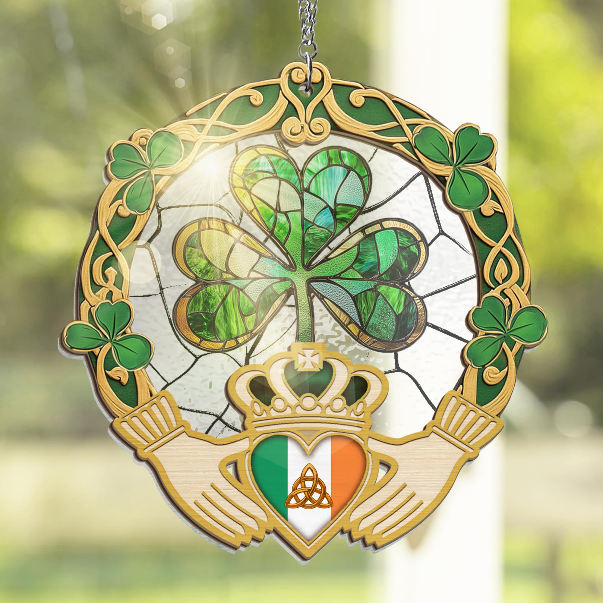 FLAGWIX St Patricks Day Decorations - Hanging Suncatcher 6 in, Shamrock St Patricks Day Decorations, Irish Suncatcher for Home Garden Decor - Irish Gifts for Women Men, Spiritual Gifts for Mom Grandma