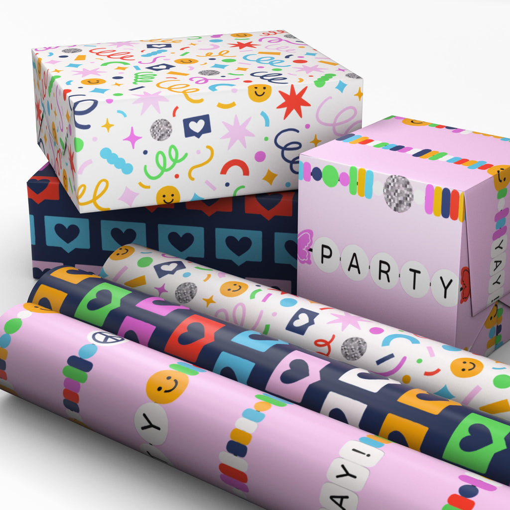 Hallmark Reversible Spring Wrapping Paper (3 Rolls: 75 Sq. Ft. Ttl) Floral, Lemons, Bright Abstract for Easter, Birthdays, Mother's Day, Bridal Showers, Baby Showers