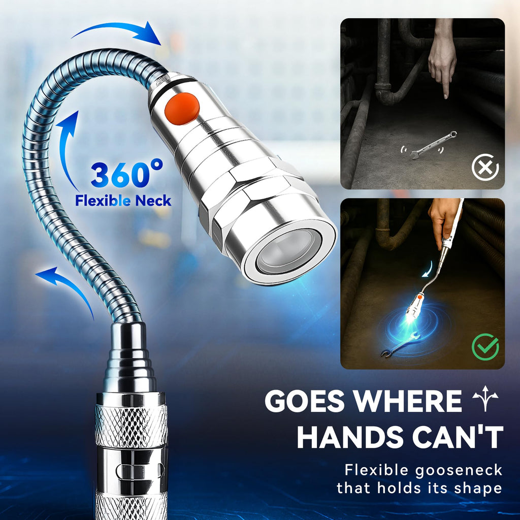VIBELITE Extendable Magnetic Flashlight with Telescoping Magnet Pickup Tool-Fathers Day Dad Gifts for Husband, Dad, Men, Women, Him, Mechanic, Birthday Gifts for Men, Cool Gadget, Black