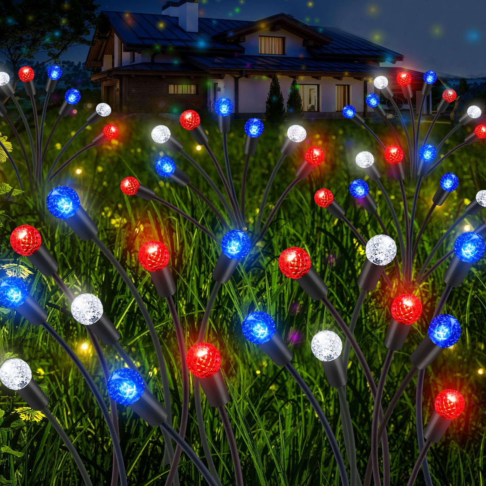 Rossesay 4 Pcs St Patricks Day Outdoor Decorations Solar Lights Waterproof Green 48 LED Swaying Pathway Firefly Stake Lights for Outside Yard Garden Lawn Decorations(Green White,Pine Cone)
