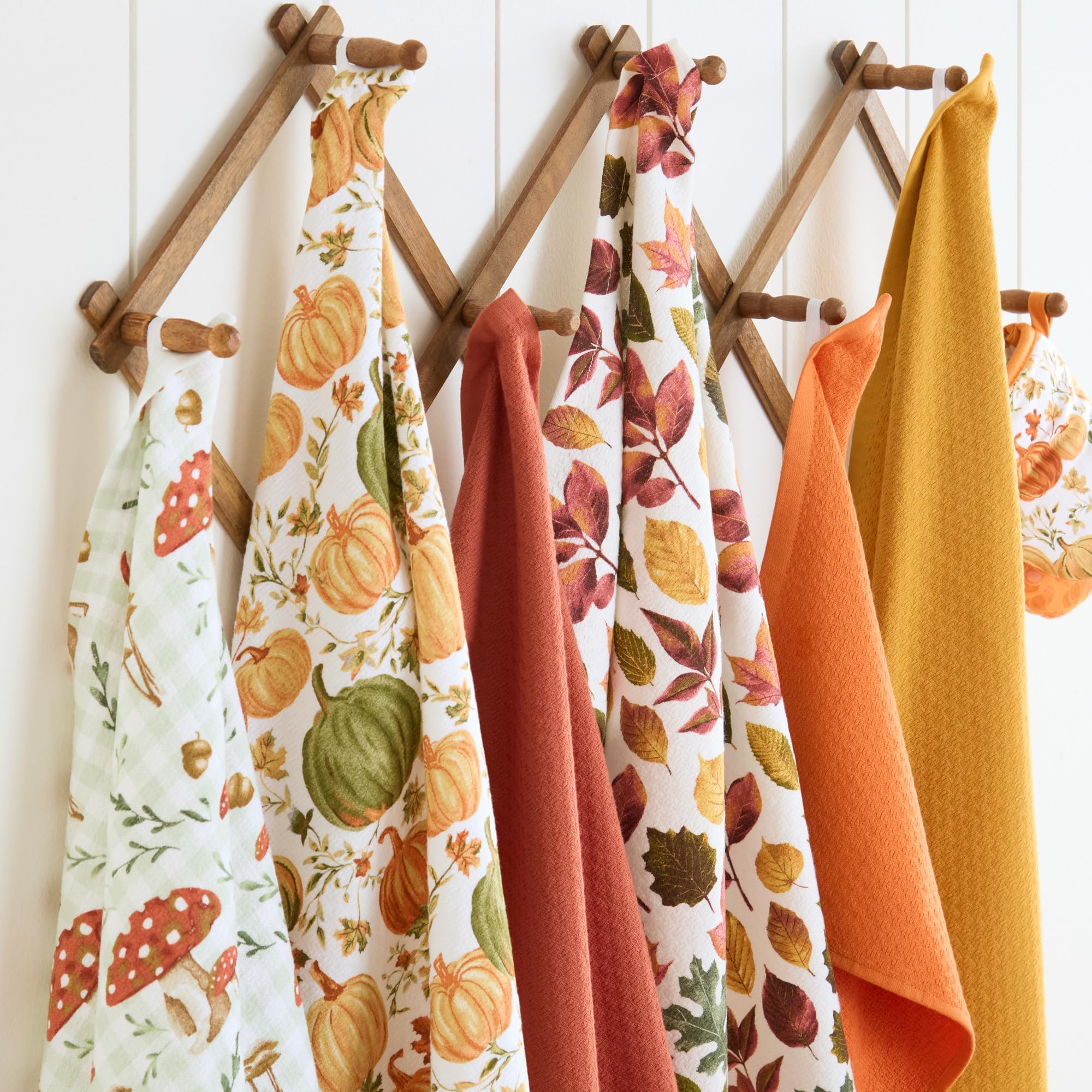Martha Stewart Autumn Harvest Pumpkins Kitchen Towel 3-Pack Set, 100% Cotton with Absorbent Terrycloth, Decorative Kitchen Towels, Orange/Green/Ivory, 16"x28"