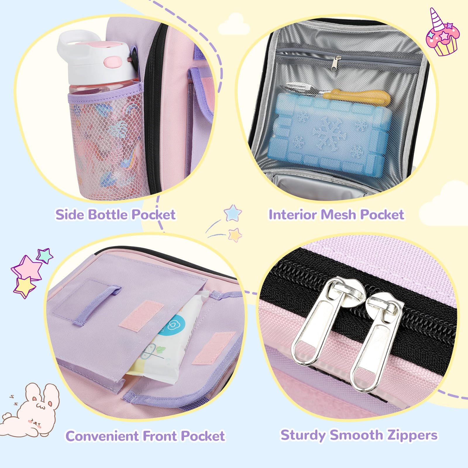 REDSHELL Tactical Lunch Box Kids, Large Insulated Lunch Bag for Girls, Cooler Lunchbag, Square Toddler Lunchbox, School Daycare Lunch Tote Pail with Water Bottle Holder Shoulder Strap, Purple