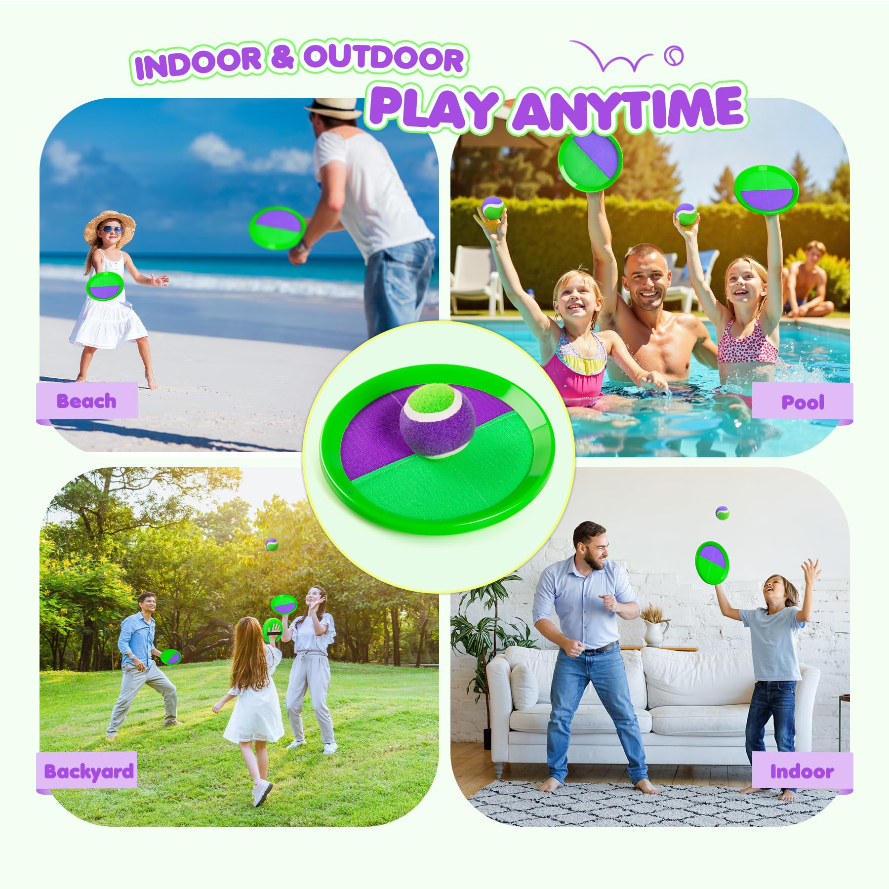 TEILLNET Toss and Catch Ball Set Upgraded - Kids Toys Beach Toys Baseball Games - Sturdy & Water-Resistant for Outdoor Pool Yard Games - Classic Gift for Boys Girls 3 4 5 6 7 8 9 10 11 12+ Years