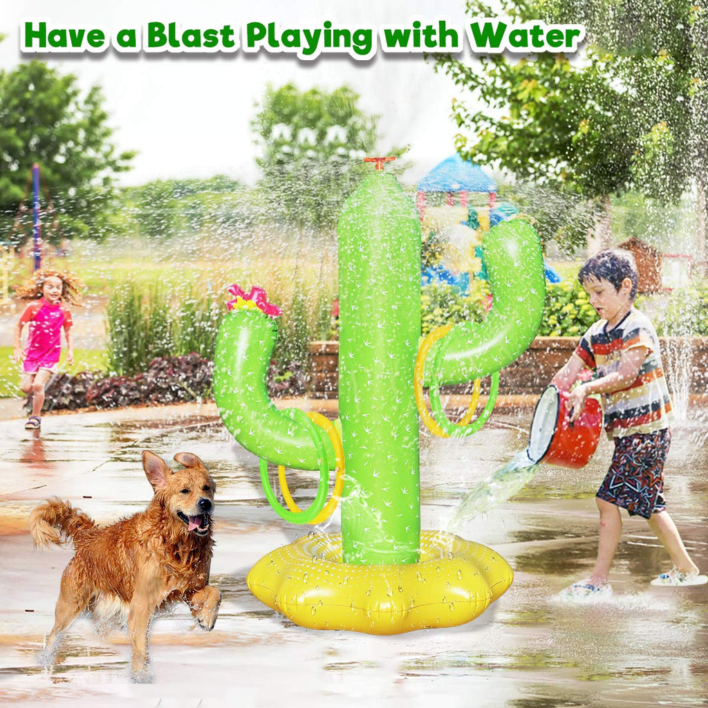 Sprinkler for Kids Outdoor Water Toy, Inflatable Cactus Toddler Sprinkler Toy Summer Water Toys Outside Backyard Garden Yard Fun Sprinklers Spray Toys with 4 Rings