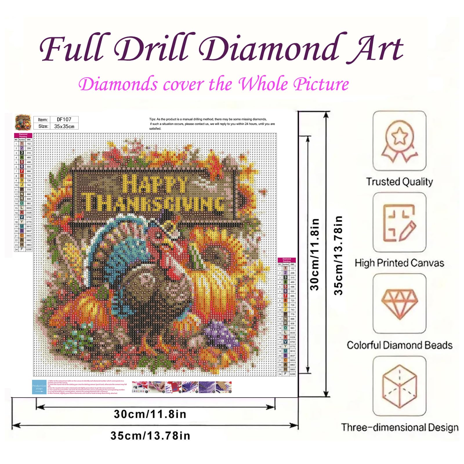 DIYDECORFUN Thanksgiving Turkey Diamond Painting Kits for Adults, 5D Fall Diamond Art Kits for Beginners, Full Round Drill Diamond Dot Painting Gem Art Kits,Home Wall Decor 13.8x13.8 Inch