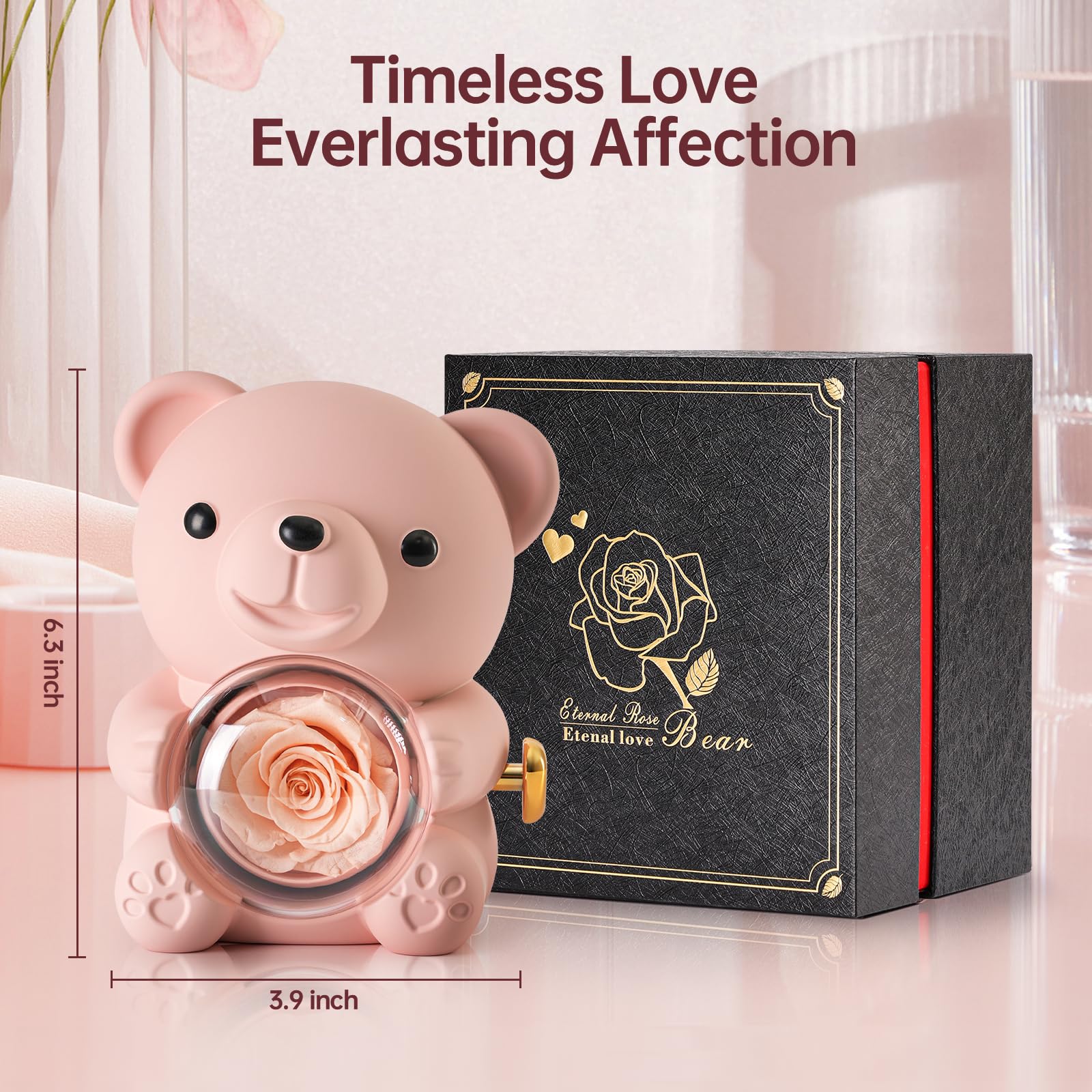 Cute Teddy Bear with Preserved Rose - A Real Rose Flower in Bear with Elegant Gift Box - Romantic Gift for Her in Mother's Day, Weddings, Anniversaries, and Bridal Showers (Red)