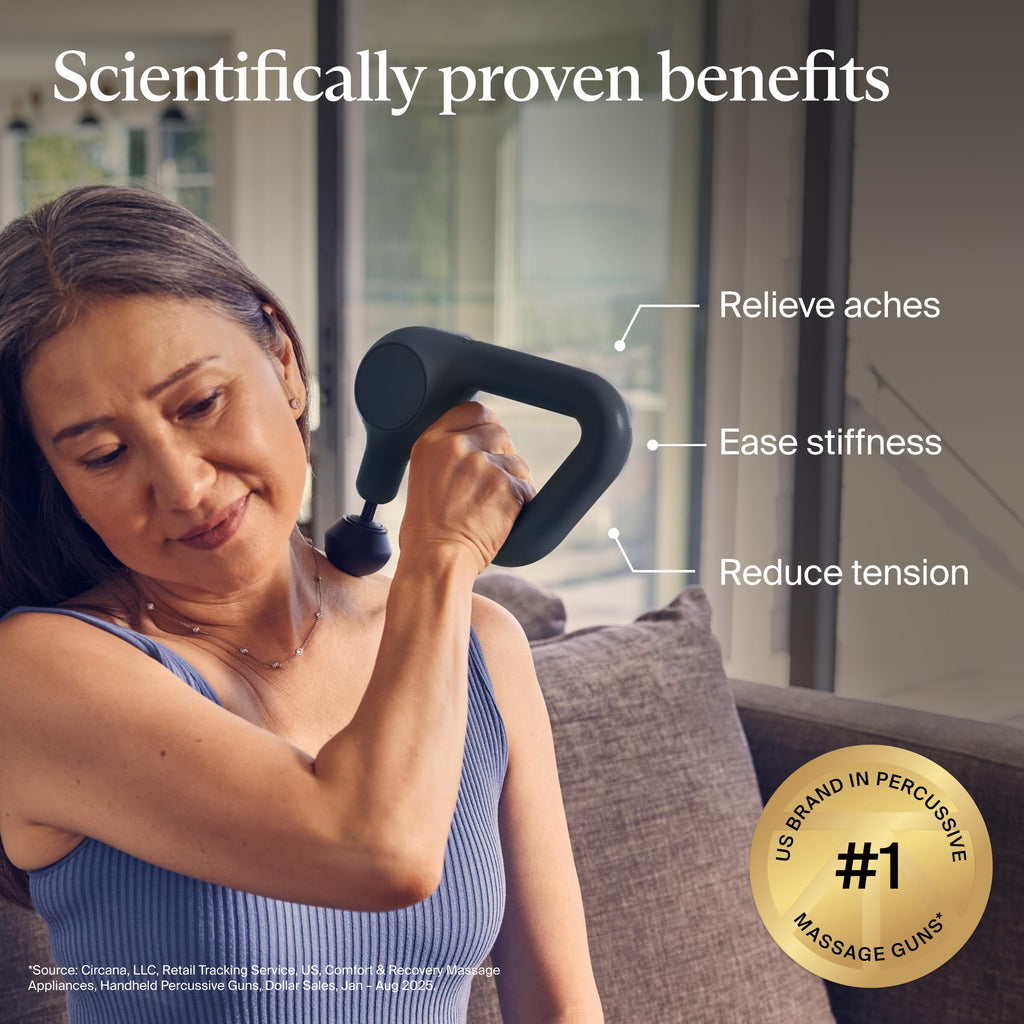TheraGun Therabody Relief Handheld Percussion Massage Gun - Easy-to-Use, Comfortable & Light Personal Massager for Every Day Pain Relief Massage Therapy in Neck, Back, Leg, Shoulder and Body (Navy)