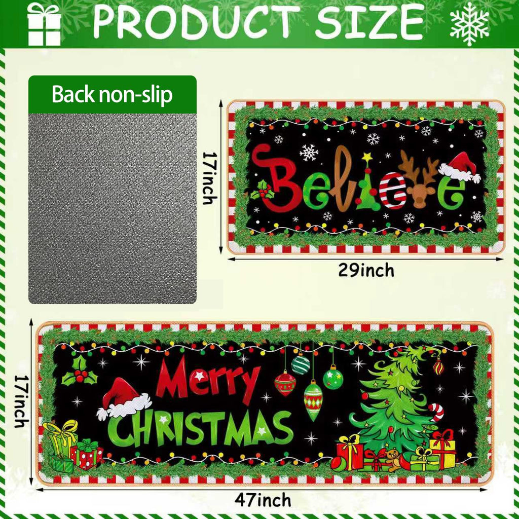 Decorative Kitchen Mat Set, Christmas Holiday Theme, Low Profile Floor Carpet for Home, Party, Autumn Decor, 2 Piece (Christmas)