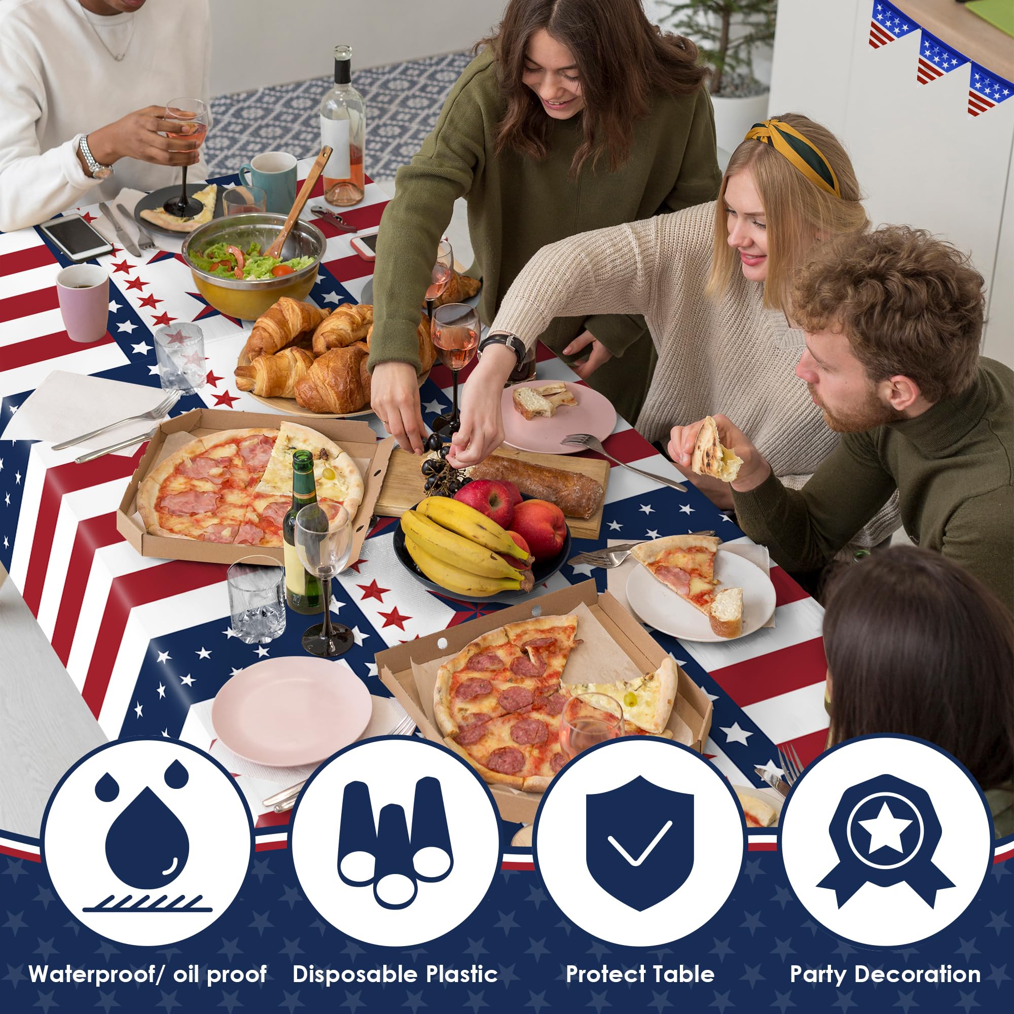 OHOME 4th of July Decorations - Red White and Blue Tablecloth for 250th Anniversary American USA Merchandise - Fourth of July Accessories for Home Outdoor | Patriotic American Flag Party Favors,2 Pack
