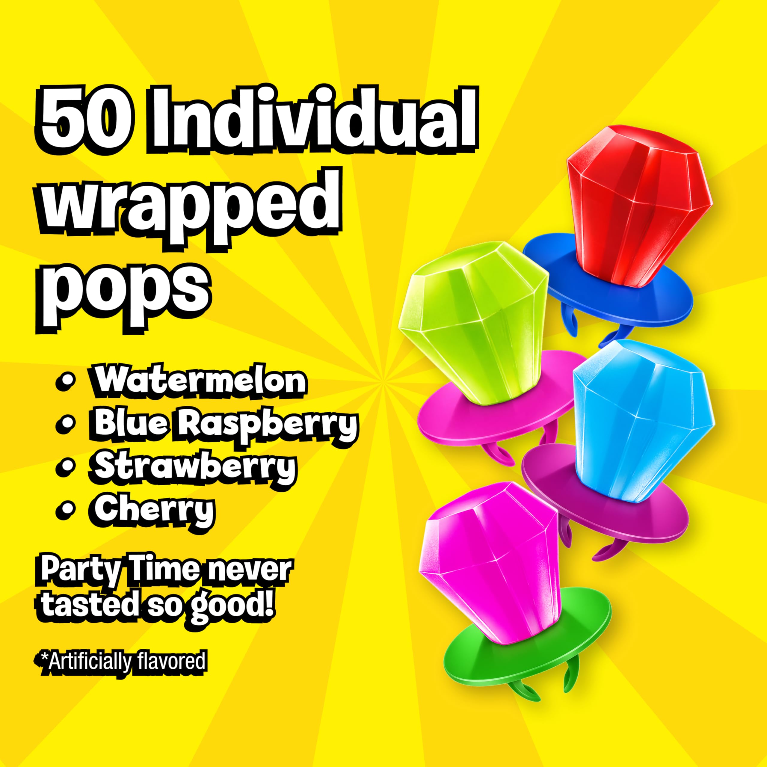 Ring Pop Lollipops - Bulk Candy Individually Wrapped Suckers Variety Party Pack- 50 Count w/Assorted Flavors - Hard Candy for Party Favors, Kids & Goodie Bags, 25 Ounce