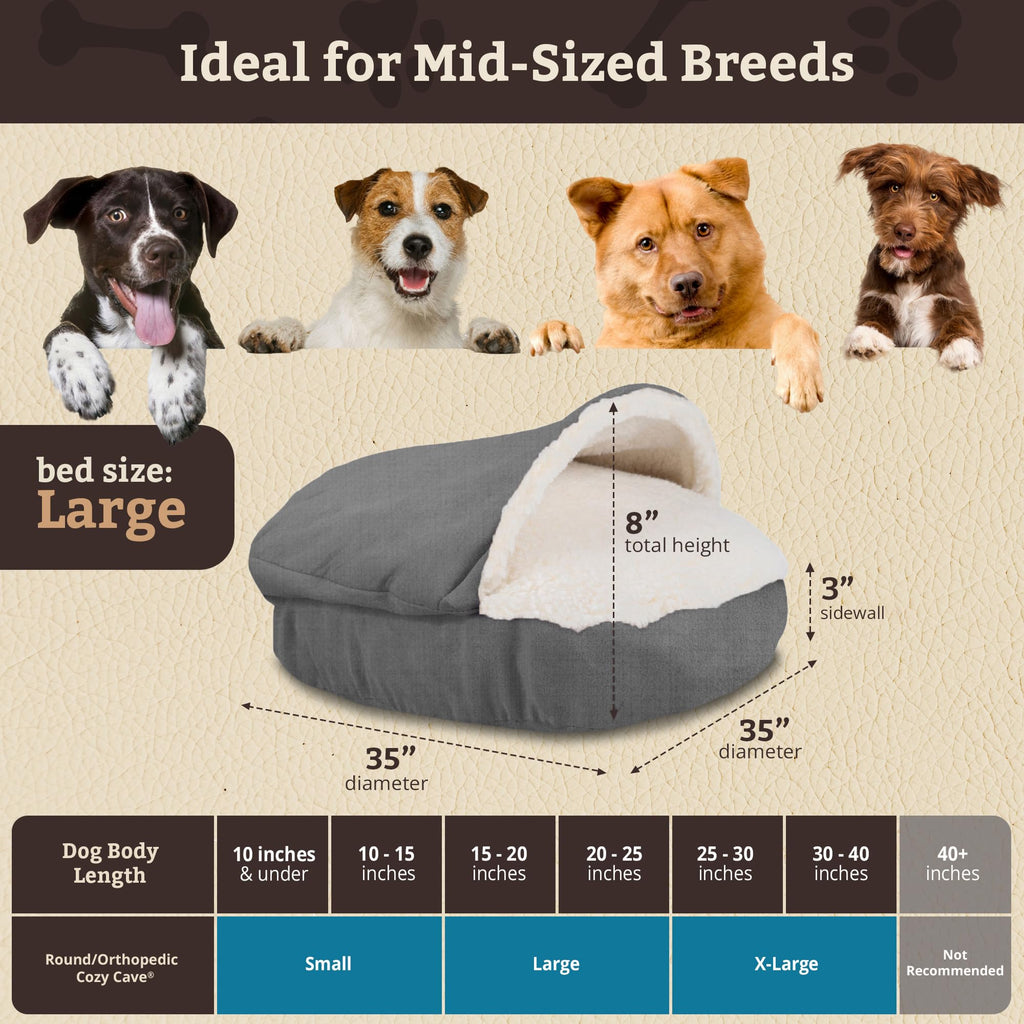 Snoozer Cozy Cave Dog Bed - Indoor Dog Bed with Cover Cave, Covered Calming Burrow for Small Sized Pets with Blanket Attached, Enclosed, Removable Washable Cover - Small, Navy