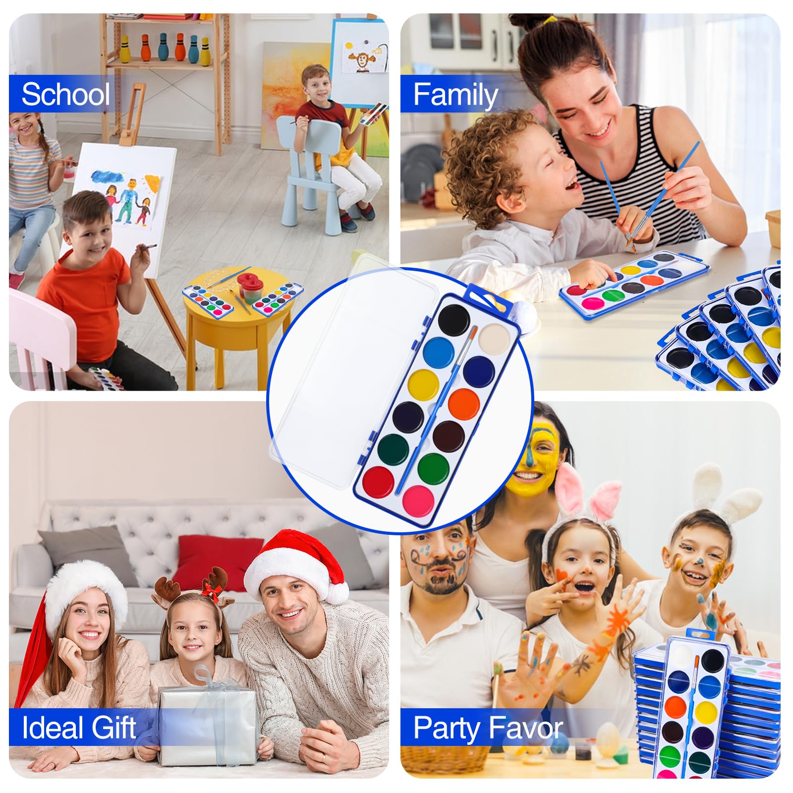 24 Pack Watercolor Paint Set for Kids, 12 Colors Watercolors Paints with Paint Brush, Kids Water color Paint Set for Party Favor, Classroom,Easter Basket Stuffers.