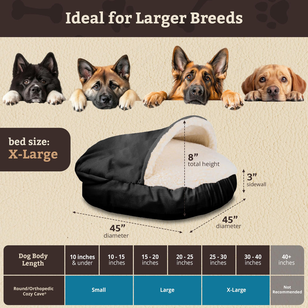 Snoozer Cozy Cave Dog Bed - Indoor Dog Bed with Cover Cave, Covered Calming Burrow for Small Sized Pets with Blanket Attached, Enclosed, Removable Washable Cover - Small, Navy
