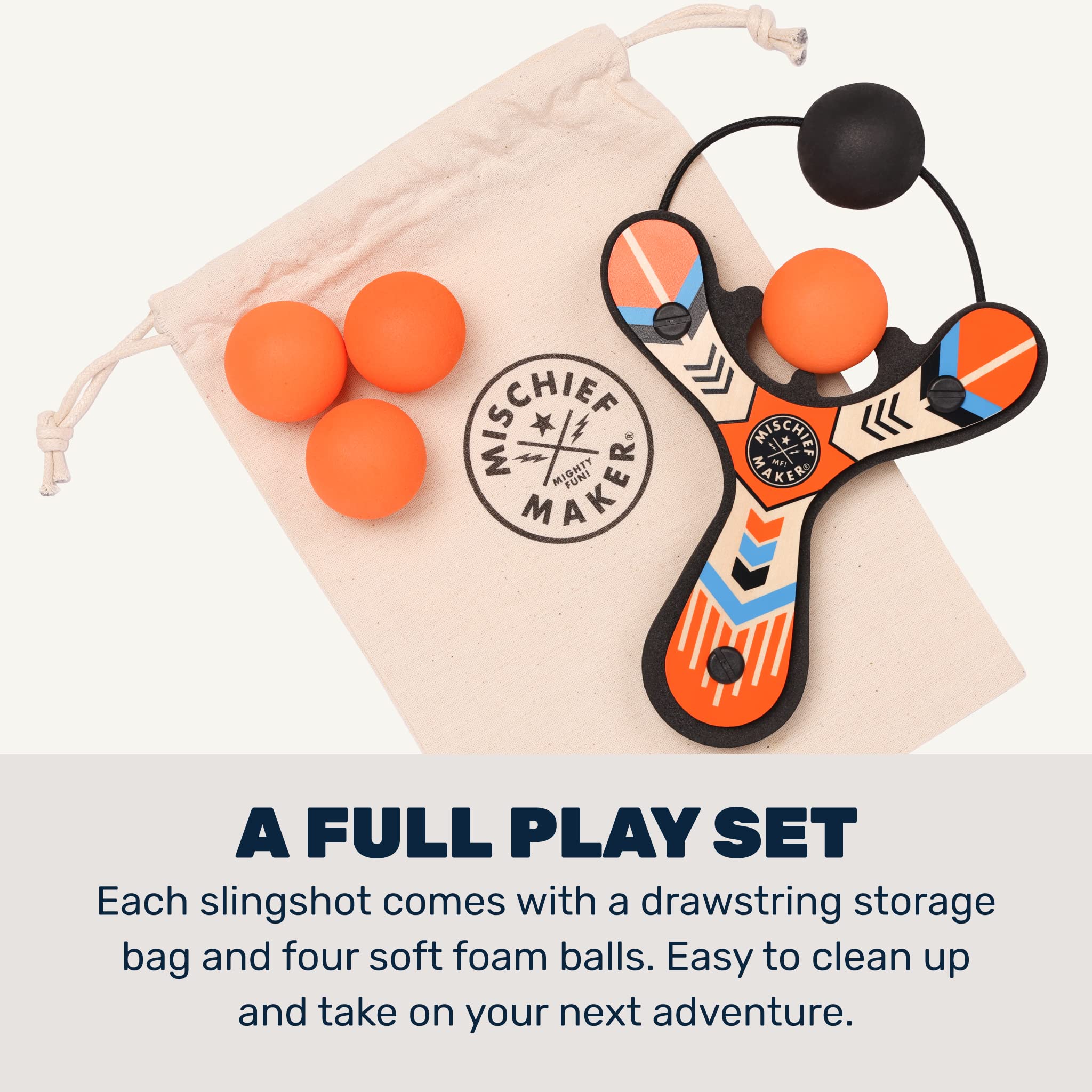 Mighty Fun! - Mischief Maker® Wooden Slingshot - Classic Series - Real Wood Slingshot for Kids, 4 Soft Foam Balls and Storage Bag - Ages 4+ (red)