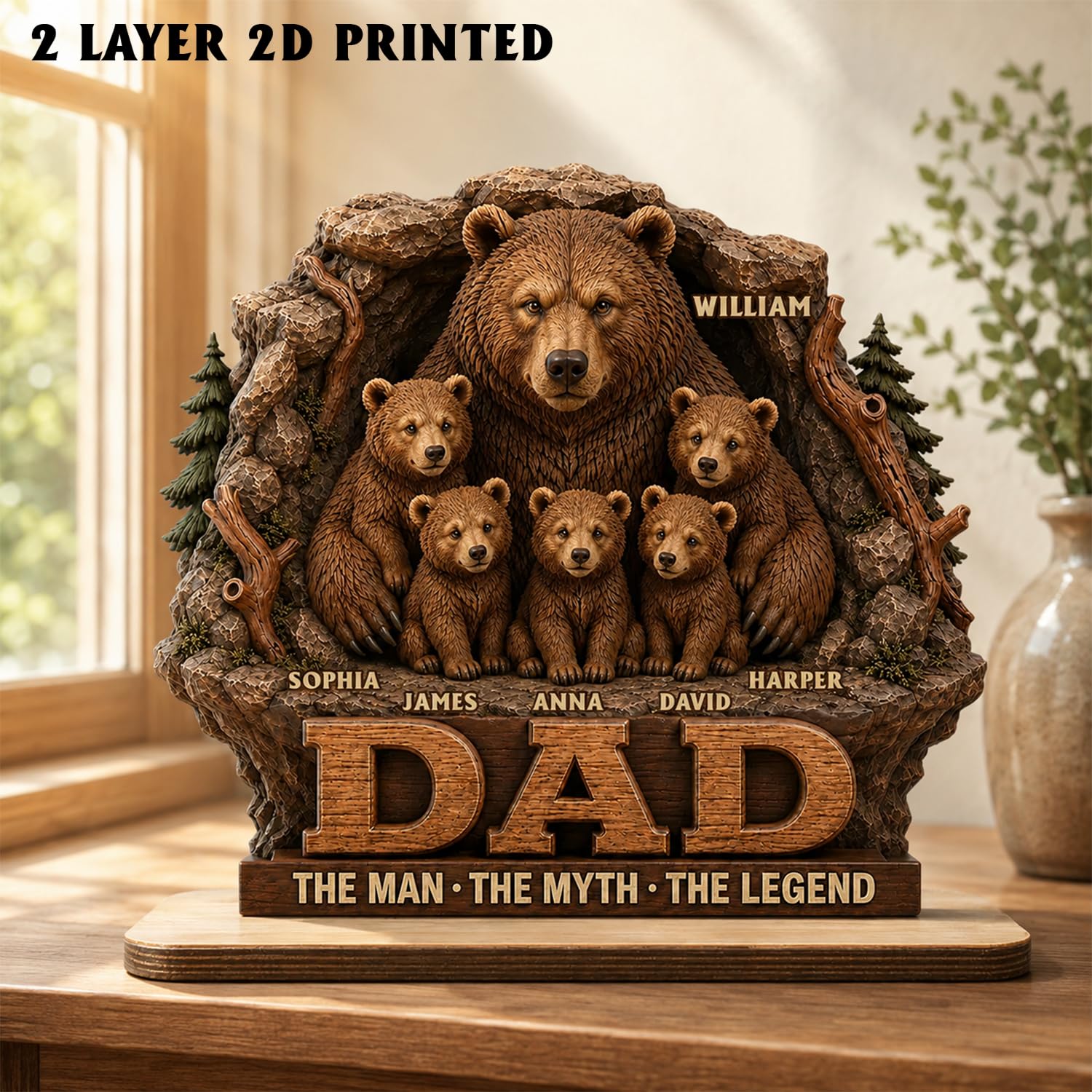 Personalized Fist Bump Dad and Kids Name Wooden Plaque, Custom Fathers Day Plaque for Dad Grandpa, Customized Sign Decorations for Daddy, Grandpa, Heartfelt Father's Day Birthday Gifts for Husband