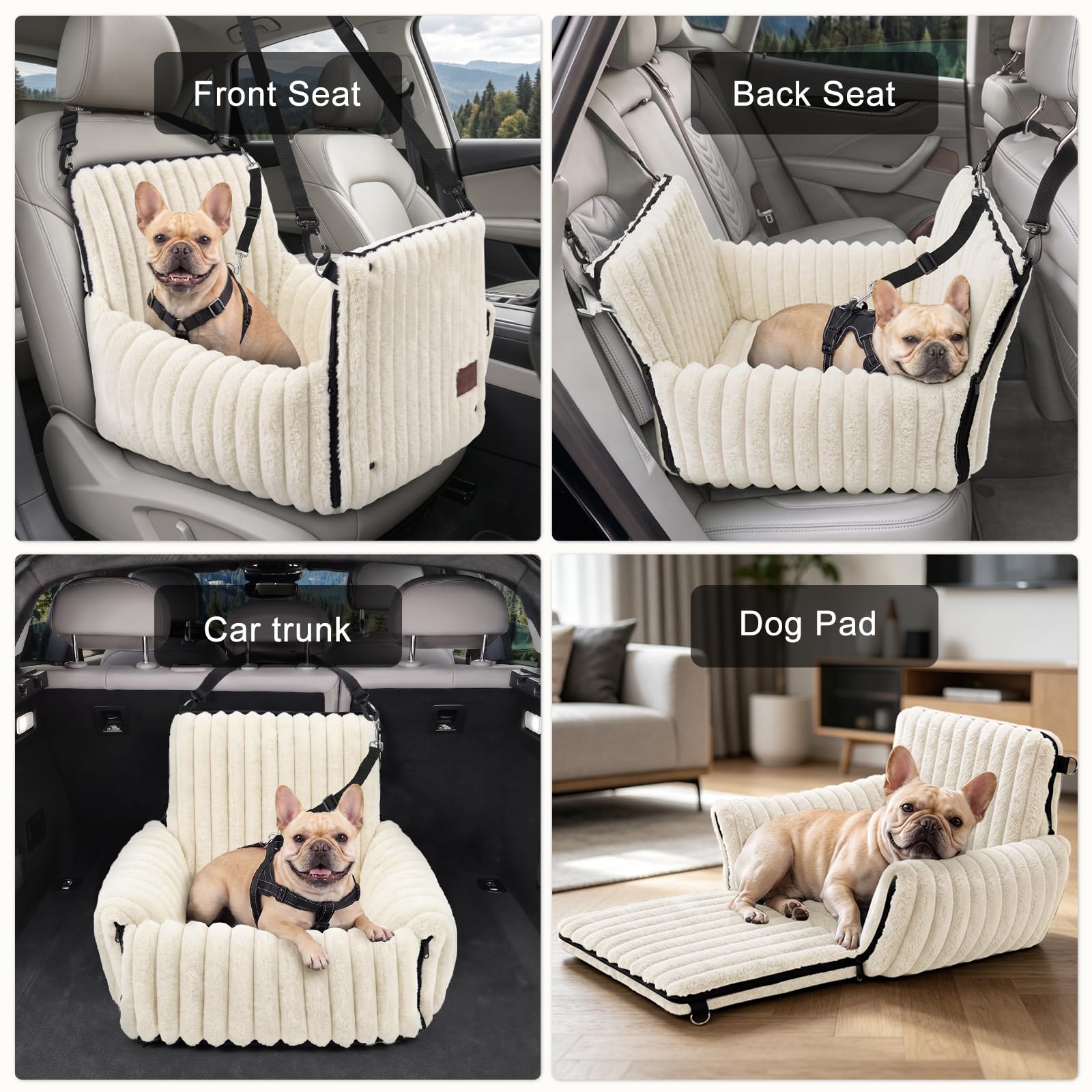 MIXJOY 6-in-1 Dog Car Seat for Small/Medium Dogs up to 25 lbs, Multi-Functional Dog Carrier for Car with Detachable Washable Cover, Pet Travel Bed with Clip-On Safety Leash, Beige