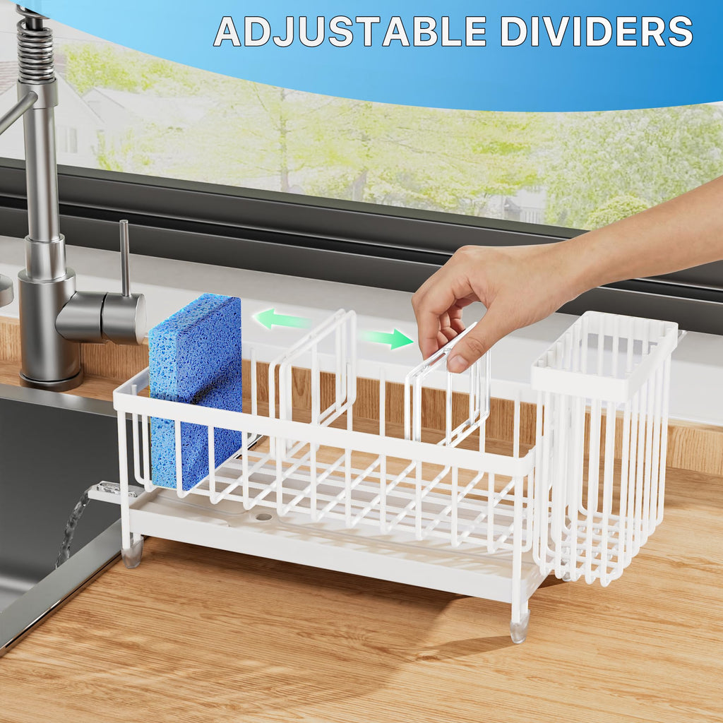 Cisily Sponge Holder for Kitchen Sink, Sink Caddy Organizer with High Brush Holder, Kitchen Countertop Organizers and Storage Essentials, Rustproof 304 Stainless Steel (Black, 9.25″)